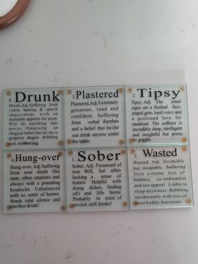 Unk Teal Glass Coaster with Black Typography - "Drunk"